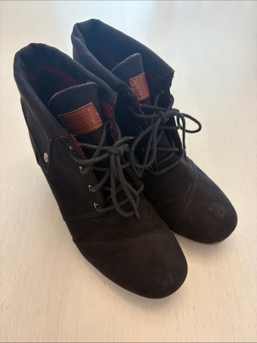 Black Lace-Up Suede Ankle Wedges